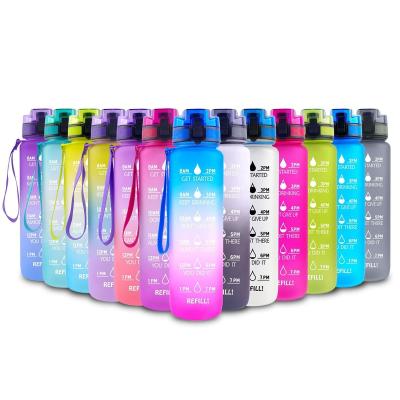 China LOGO Motivational Water Bottle Big Gradient Color Flip Top Cover Cheap 1L Bpa Bpa Free Drinks Water Bottle Tritan Sports Fitness Gym Light for sale