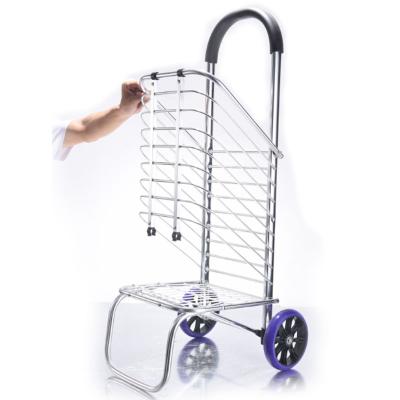 China Aluminum Flat Folding 2 Wheel Mobile Storage Shopping Cart for sale