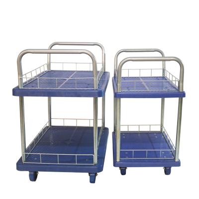 China PVC+steel pipe made in China Double-layer plastic handcart which can be used in restaurants or shopping malls for sale