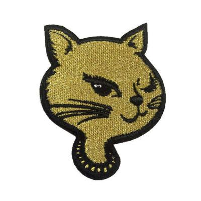 China Custom 3D Cat Gold Metallic Thread Embroidery Patches Iron On For for sale