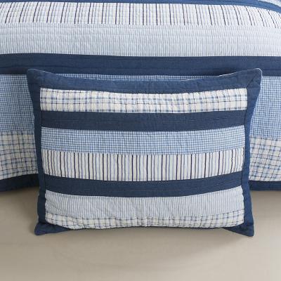 China Anti-static Polyester Cotton Bedspread Blue White Stripe Quilted Bed Cover Set For Kids Bedding Sets for sale