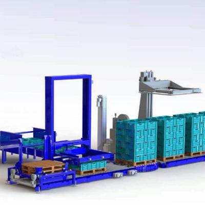 China Plastic Food Trays Palletizer / High Speed ​​Tray Boxes Palletizer Machine And Pallet Wrap Wrap Machine for sale