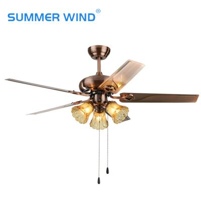 China 52 Inch Modern Indoor Remote Control Wood Leaf House Decorative Ceiling Fan Light for sale