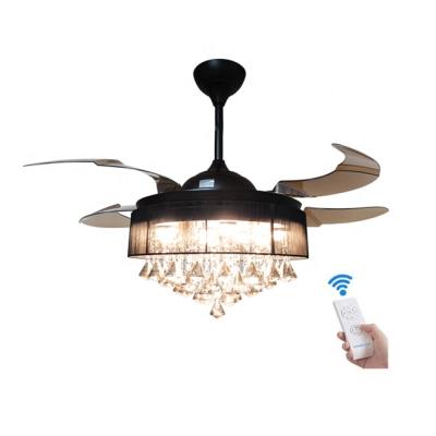 China Modern Copper Motor Modern 42 Inch ABS Blade Retractable Black Crystal Decorative Led Ceiling Fan for sale