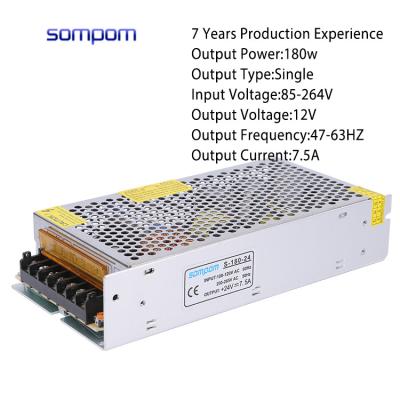 China 7 Years+ Production Experience Sompom OEM ODM Reliability Metal Case 24vdc 7.5a PCB LED Switch High Power AC 180W AC Switched Source for sale