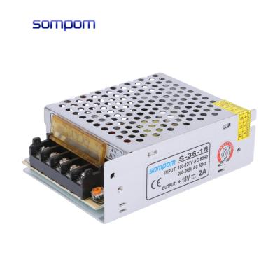 China Amazon hot sale SOMPOM constant voltage led driver AC 110/220v to 2a 18v smps switching power supply 110*78*36mm for sale