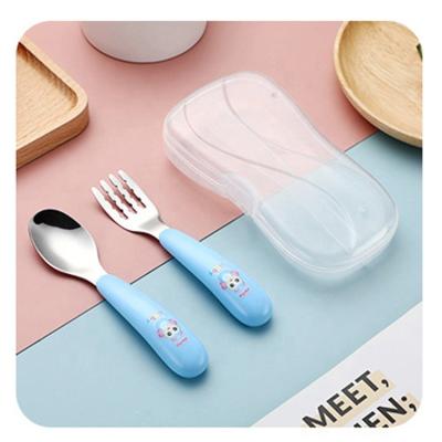 China Cute Two-piece spoon and fork set gift food grade flatware school stainless steel cartoon children kids cutlery for sale