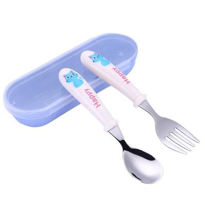 China Cartoon Wholesale two-piece gift food grade flatware spoon and fork set school stainless steel cartoon children cutlery set kids for sale