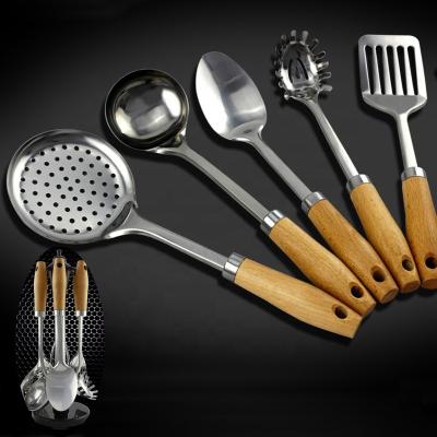 China Sustainable Customized accessories tools kitchenware cooking stainless steel wooden kitchen utensils with wood handle for sale