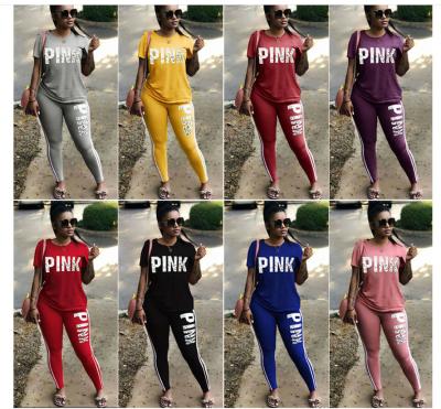 China Breathable YIWU XINYU 2021 Plus Size XS Pink Letter Short Sleeve Tracksuit Jogger Set Women Drop Two Piece Sets Women Outfits Clothing for sale