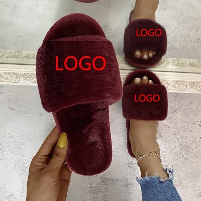 China Fashion Trend Yiwu Xinyu Designer Fashion Fur Slippers Fur Slides Custom Logo Designer Fashion Fur Slippers for sale