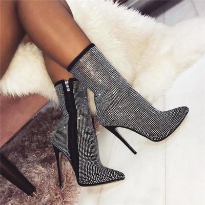 China MOCCASIN BOOT XINYU pointed rhinestone, super high heel ankle boot, lady's boot size 42 for sale