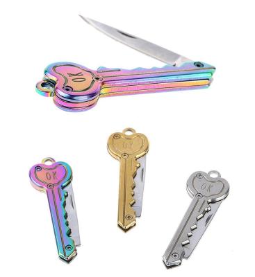 China Fashional Souvenir Gifts YIWU XINYU Self-defense Knife Instruments Keychain OK Key Shape Folding Pocket Knife Portable Key Chain for sale