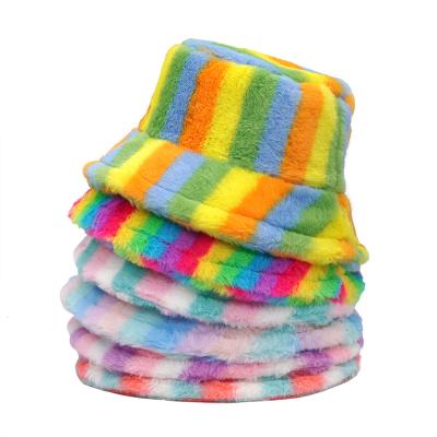 China YIWU XINYU plush sombrero hat topi tie dye fur bucket hats for women custom made 2021 party winter warm wholesale hats for sale