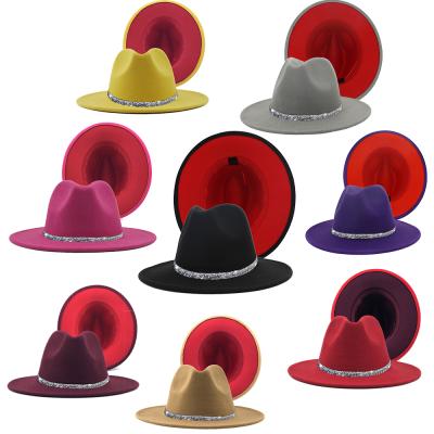 China YIWU XINYU 2021 Wholesale Plush Wool Felt Fedora Hats For Men 2 Different Tone Hat Color Women Felt Hats for sale