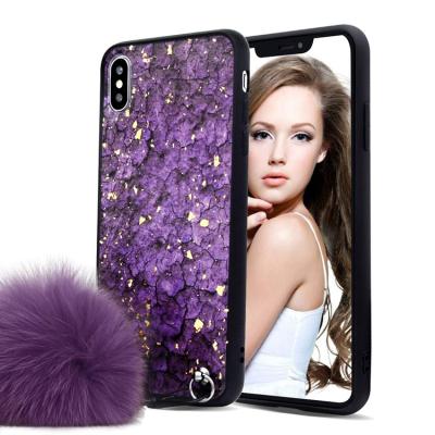 China High Quality Amazon Back Warm Marble Texture Cover Phone Fur Ball Phone Case For Iphone X Xr Xs Max for sale