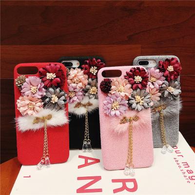 China Winter Flower Floral Fur Furry Furry Phone Cell Phone Case For Iphone Xr X Xs Max for sale