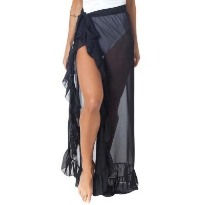 China 2019 New Breathable Style Ruffled Beach Cover Up Tulle Up Maxi Skirt Tie Front Women Beach Cover Up Kaftan for sale