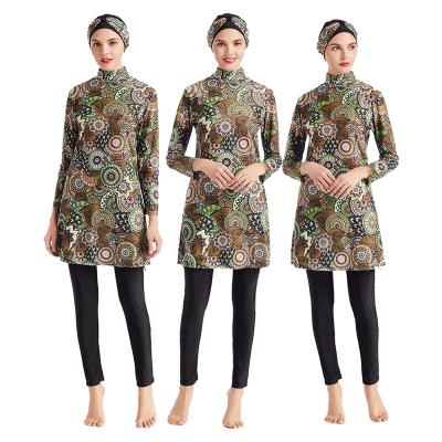 Cina New Arrival 3 Pieces Wholesale Modest Breathable Full Coverage African Print Muslim Women Bathingsuit in vendita