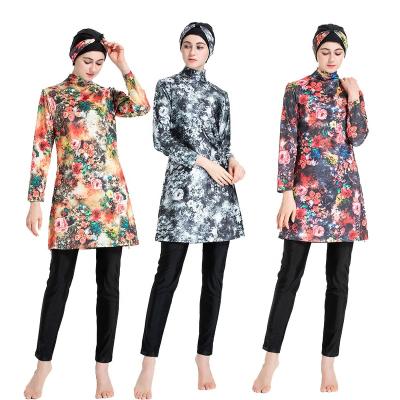 Cina Islamic Swimwear Women's Modest Islamic Bathingsuit Floral Print Breathable Hot Long Sleeve Muslim Bathingsuit in vendita