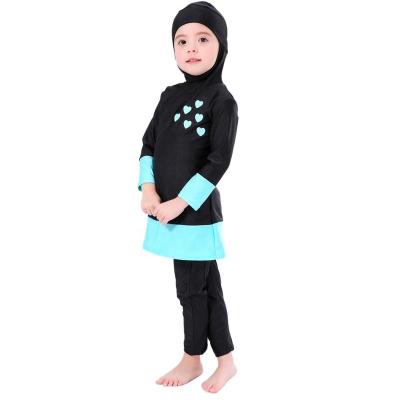 China 2020 Hot Sale Breathable Kids Islamic Swimwear Muslim Long Sleeve Colorblock 3 Piece Bathingsuit for sale