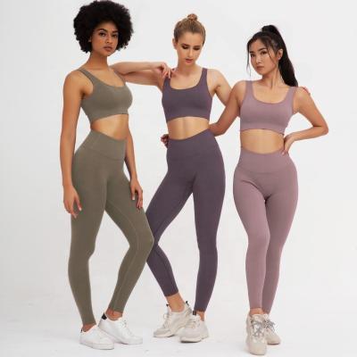 China OEM Crop QUICK DRY Custom Leading 2 Piece Sport Fitness Yoga Wear Set Gym Women Workout Yoga Leggings Sets for sale