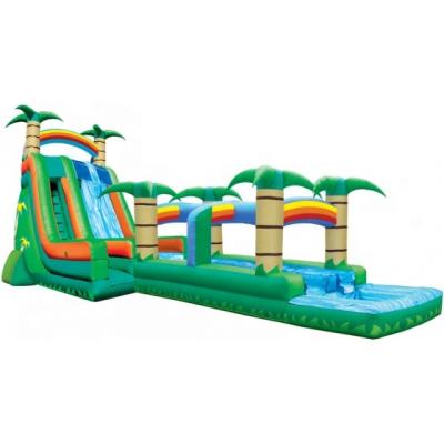 China Tropical 2 Lane Water Slide Water Slide PVC 27 Dry Wet Inflatable Race n Splash Combo Inflatable Slide n Slide for sale