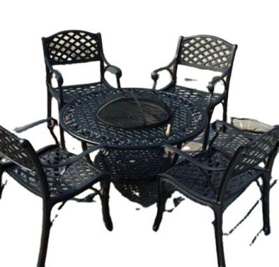 China Garden Cast Aluminum Furniture Outdoor Fire Pit Table With Stools for sale