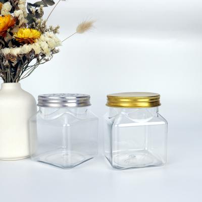 China Eco-friendly Cosmetic Jars 250ml Clear Aluminum Pet Container Spice Jars With Lids Plastic Jars Food Grade for sale