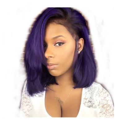 China Silky Straight Wave HD Lace Up Human Hair 1B Ombre Human Hair Bob Wigs Purple Hair Wigs For Color Women 180% Preplucked Density Remy T Lace Wig Purple for sale