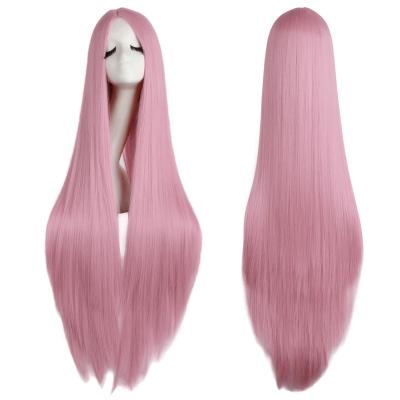 China Swiss Lace Straight Wigs 100cm Long Cosplay For Women Black White Blonde Pink Heat Resistant Synthetic Hair Brown for sale