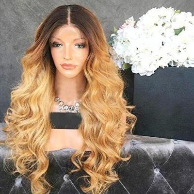 China Brazilian Blonde Remy Long Human Hair Wigs Colored Front Wigs For Black Women Ombre 1b/27 Full Body Wave 150% Density Hair Lace Wigs for sale