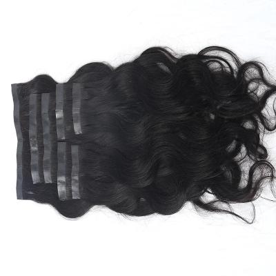 China Seamless Curly Loop Customized Logo Body Wave Black PU Clip In Hair Extensions Natural Wave Clip In Hair Extension for sale