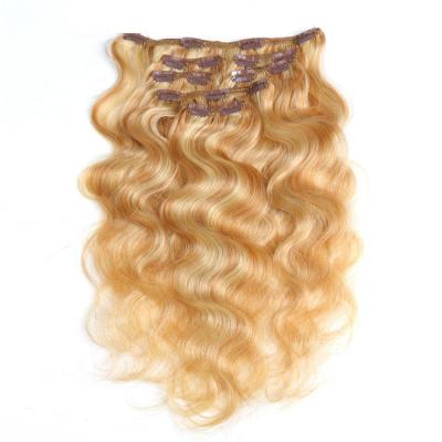 China Silky Straight Wave Clip In Hair Extensions Body Wave Bundles Human Clip In Extensions Blonde Bundles 7 Pcs Hair Clip Ins Hair Extension for sale