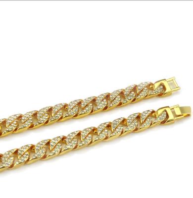 China 2022 Hiphop Wedding Men's 18K Gold Hip Hop Iced Out Diamond Thick Miami Cuban Chain Necklace CZ Chain Bracelet for sale