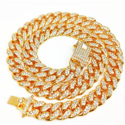 China 2022 New Arrival Hiphop 12mm Gold Plating Iced Out CZ Cuban Chain Necklace Hip Hop Full Bling Crystal Miami Necklace For Women Men for sale