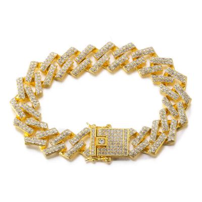 China Trendy Bridal Jewelry Luxury Men's Square Rhinestone Cuban Link Necklace Chain Hip Hops CZ Crystal 18K Rhinestone Gold Plated Necklace for sale