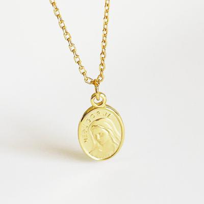 China CLASSIC Wedding Newcomer Real Gold Plated Oval Shape Virgin Mary Pendant Necklace 925 Sterling Silver Women Mary Necklace For for sale