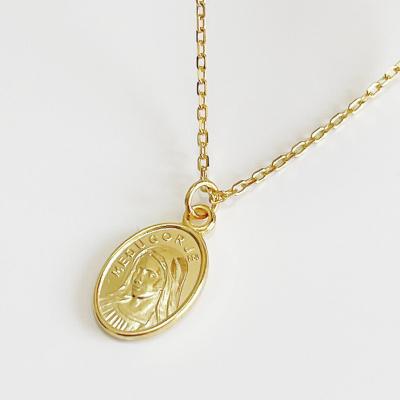 China Cremation CLASSIC Wedding Real Gold Plated Oval Shape Virgin Mary Pendant Necklace 925 Sterling Silver Mary Necklace For Women Gift for sale