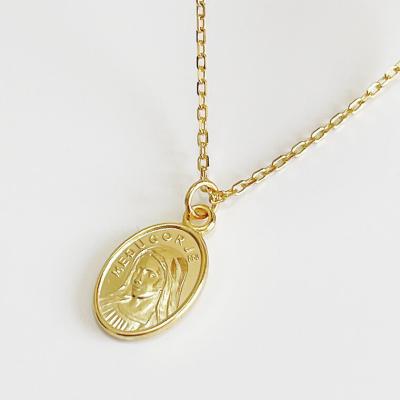 China Fashion CLASSIC European Wedding Real Gold Plated Oval Shape Virgin Mary Pendant Necklace 925 Sterling Silver Necklace For Girl Gift for sale