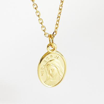 China Jewelry CLASSIC Bridal Wedding Real Gold Plated Oval Shape Virgin Mary Pendant Necklace 925 Sterling Silver Cheap Necklace For Girl Gift for sale