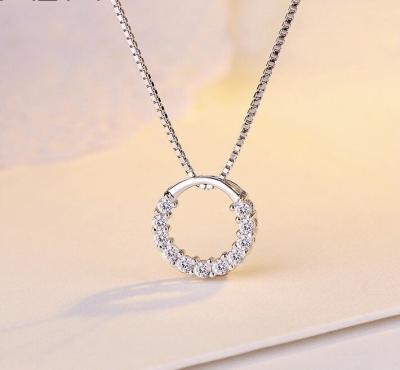 China Sterling Silver Zircon Circle Pendant Necklace Geometric Hollow Ring Pendant Necklace For Women New Fashion Casual/Sporty Jewelry 925 for sale