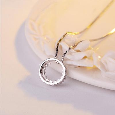 China 2022 Casual/Sporty Wedding Jewelry 925 Sterling Silver Geometric Circle Pendant Necklace Zircon Hollow Ring Pendant Necklace For Girls for sale