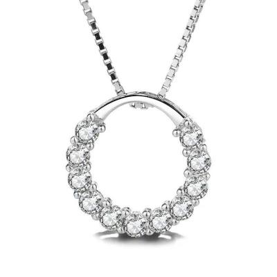 China New Arrival Wedding Casual/Sporty 925 Crystal Zircon Geometric Hollow Ring Necklace Sterling Silver Circle Pendant Necklace for Girls for sale