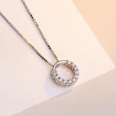 China Cheap Wedding Casual/Sporty Geometric Cubic Zirconia Ring Necklace Custom High Quality 925 Sterling Silver Gold Circle Pendant Necklace for sale