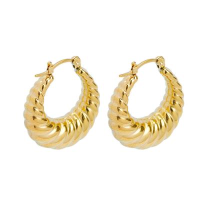 China FASHIONABLE Hot Selling 316L Stainless Steel Huggie Earrings 18K European Oval Gold Plated 2.5cm Stainless Steel Round Hoop Earrings for sale