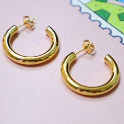 China FASHIONABLE Hot Selling 14k Gold Plated Stainless Steel C Shape Hoop Earrings Geometric Round Gold Earring Designs for sale