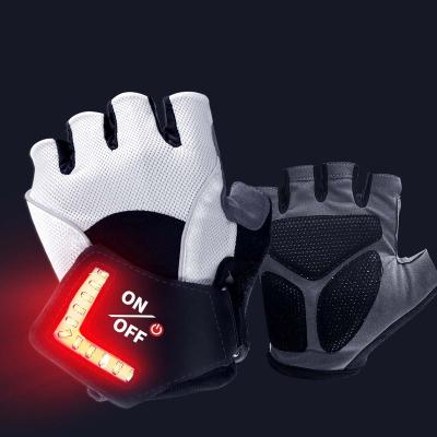 China Outdoor Hot Selling Activites Induction Flashing Gloves Guantes Warning Light Gloves Half Finger Smart Cycling Fingerless Gloves for sale