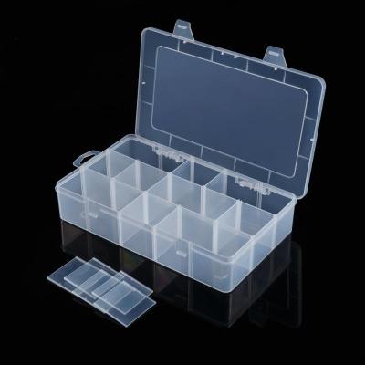 China 15 Compartments Sustainable Craft / Jewelry Organizer Container Clear Small Plastic Parts Storage Box With Adjustable Dividers for sale