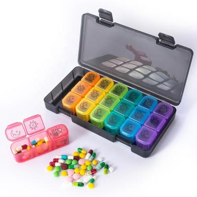 China 3 Times A Day Weekly Pill Organizer 3 Times A Day Large 7 Compartments Daily Pill Portable Pill Container Box Case For Fish Oils/Vitamins for sale